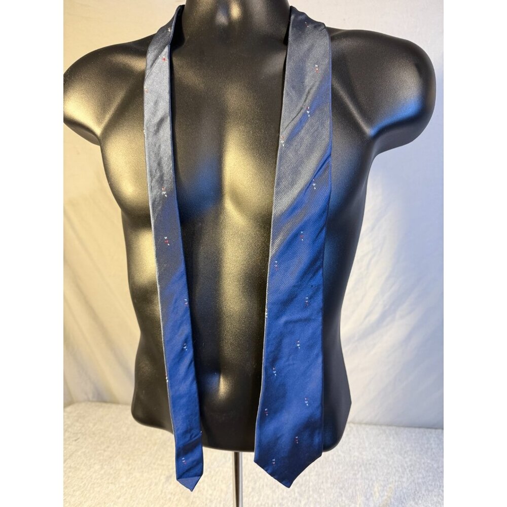 Peacocks Vintage Silk Navy Men’s Preppy Neck Tie Small Subtle Pattern